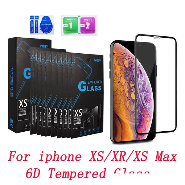 

6d full coverage screen protector anti-bubble 9h hardness scratch-resistant tempered glass for iphone xs xr xs max with retail package