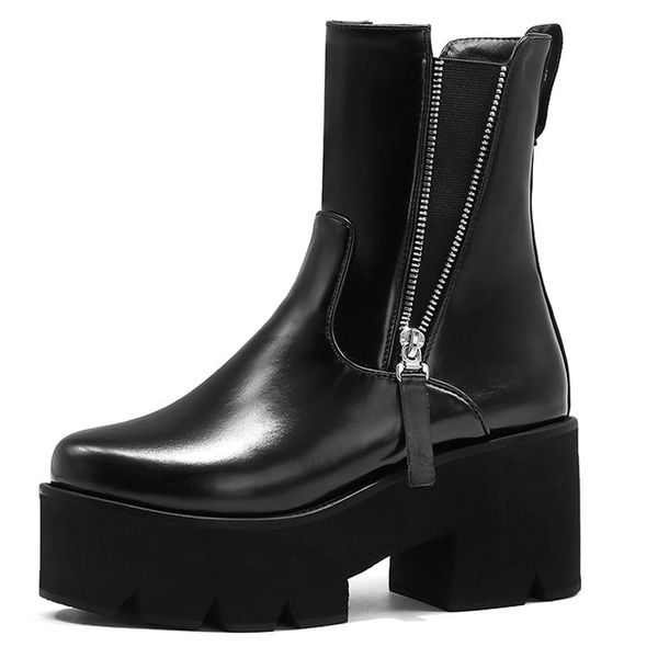 

короткие сапоги женские сапоги 2020 новый стиль мода осень и зима мотоциклов круглый toe высокий (5 см-8 см) площади каблука голеностопного, Black