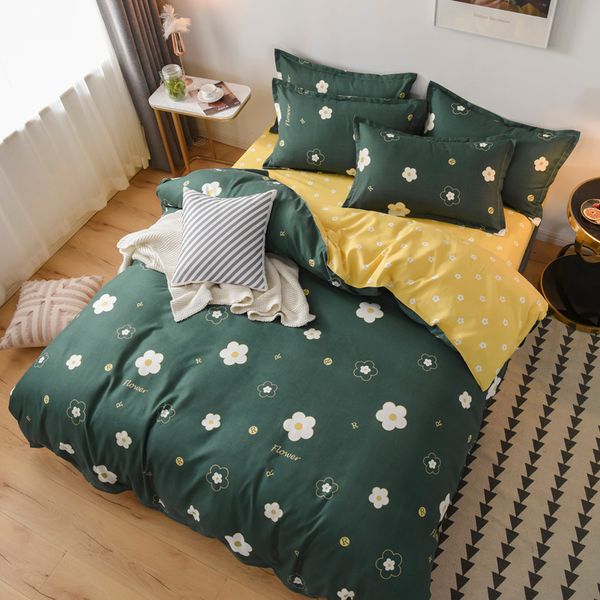 

bedding sets thickened sanding four-piece bed cotton solid color linen quilt simple single double large