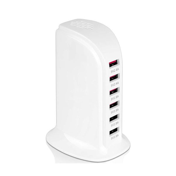 

6-port 30w usb portable charging tower station deskwall charger hub for multiple devices tablets and smartphones with smart ic detect