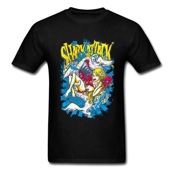 

акулы красоты футболки мужчины комиксы дизайн плаката футболка hip hop street tops хлопок черный тис sexy русалка печати одежды уникальный