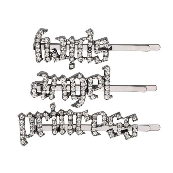 

3 pcs fashion english alphabet shiny rhinestone hairpin side bangs hair clip barrette women headwear accessories, Golden;silver