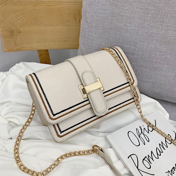 

2020 new fashion pu leather crossbody bags for women thread chain shoulder messenger bag female travel handbags and purses