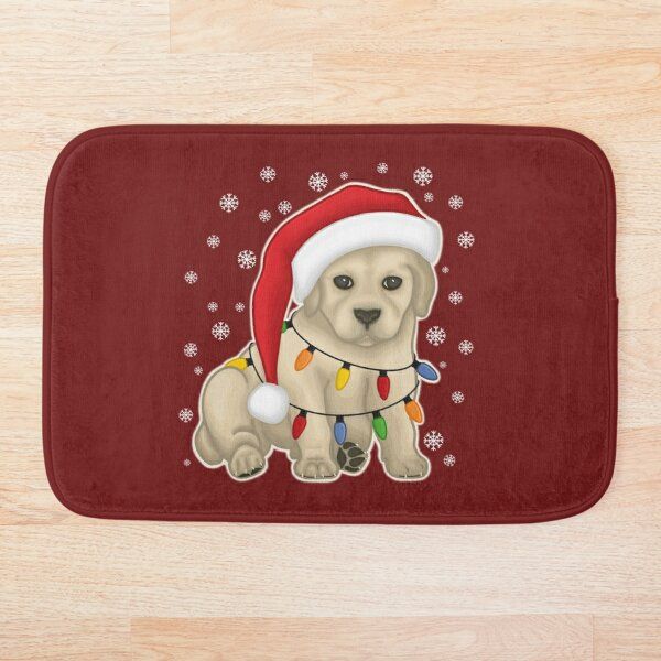

bath mats santa paws - labrador puppy in a hat tangled christmas lights mat