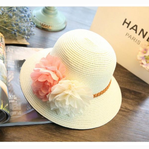 

new fashion summer hats for women solid color flower straw hats girls outdoor visor panama fishing caps beach sun hat, Blue;gray