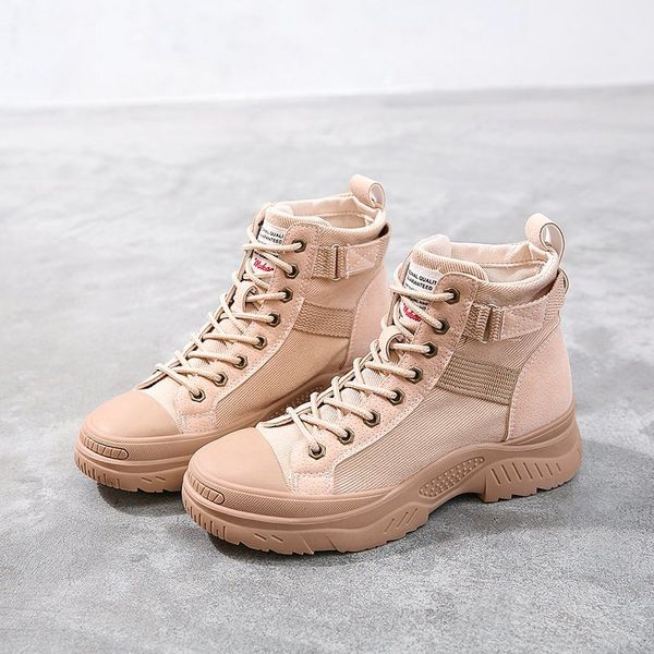 

2020 autumn new women canvas shoes square heels boots stretch fabric fashion motorcycle boots, Black