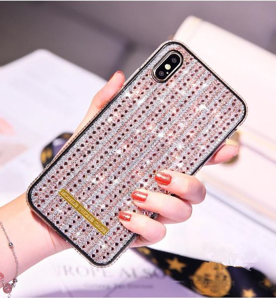 

tpu pc diamond design phone case for iphone xs max xr x 6 8 plus 11 pro max square drill rhinestone bling back cover