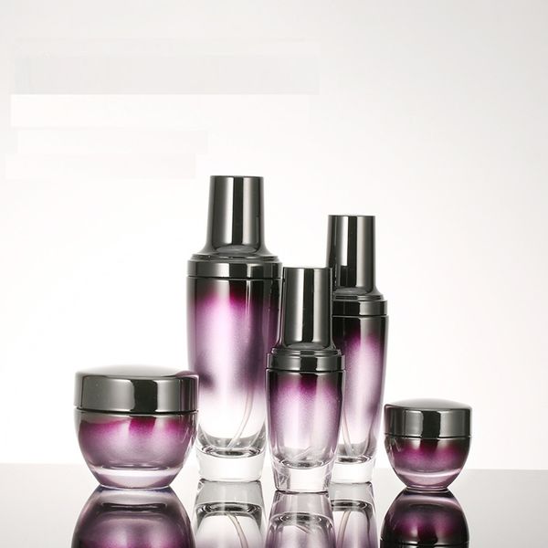 

30ml 50ml 100ml emulsion pump bottle empty glass gradient purple refillable cosmetic container skin care spray pump bottle