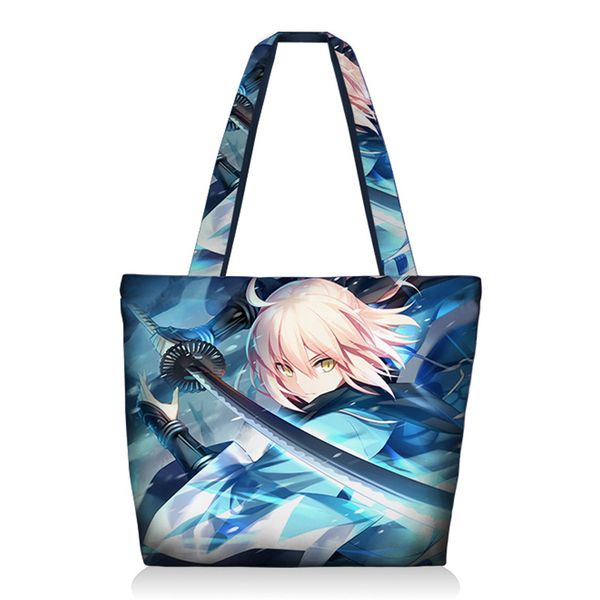 

saber fate grand order anime double sides printed hand bag shoulder bag shopping shopper tote canvas zipper