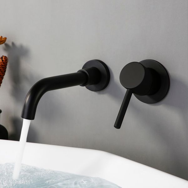 

wall mount alba mablack in-wall basin bathroom bath sink faucet with 150/210/260 mm spout mixer tap set blanoir