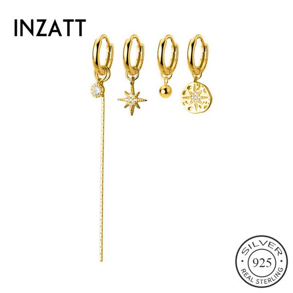 

inzareal 925 sterling silver zircon tassel hoop earrings for fashion women party fine jewelry bohemian asymmetry accessories, Golden;silver