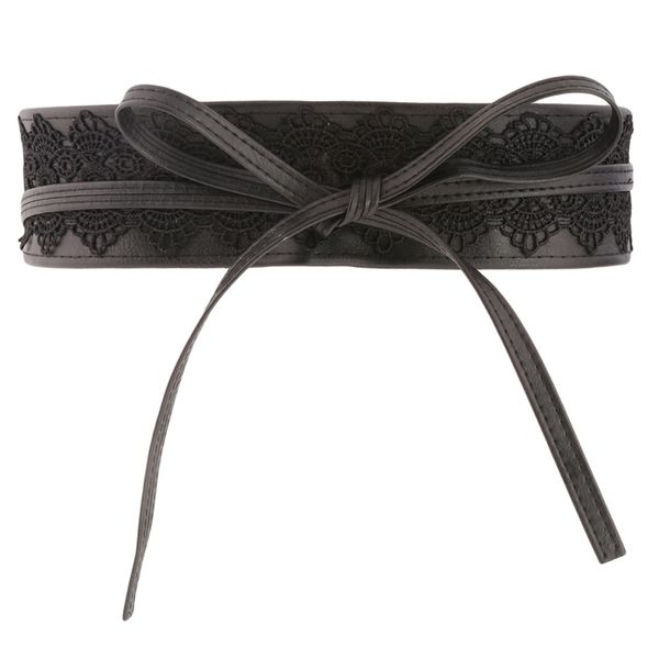 

fashion belts for women faux leather lace wide belt female bowknot weaving belt boho waist band ceinture cummerbunds, Black;brown