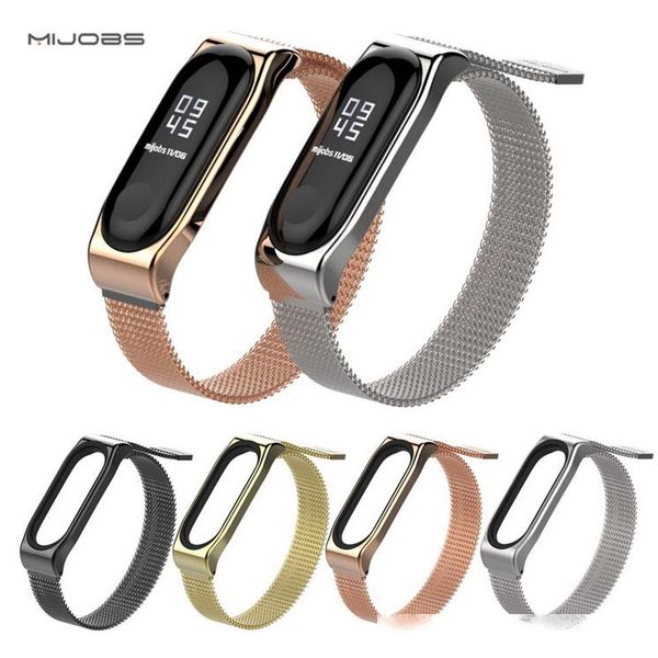 

mijobs wristbands for xiaomi miband3 classic milan magnetic stainless steel smart straps for miband2
