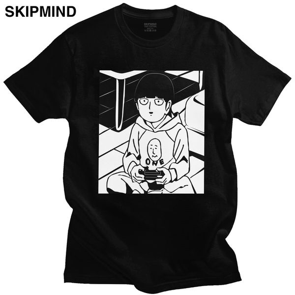 

mob psycho 100 t-shirt for men cotton manga tshirt short sleeved shigeo kageyama playing a game anime tee shirt clothing gift