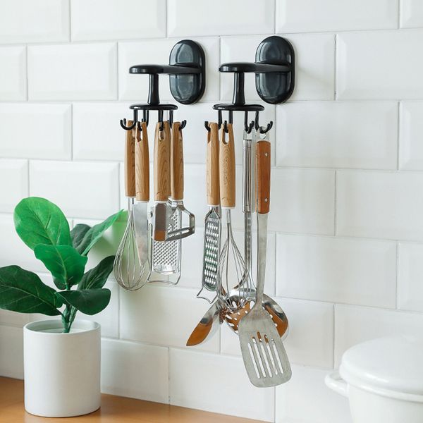 

hooks & rails kitchen supplies 360 Â° rotary hook traceless storage rack black abs wall mounted eight 1pcs multi purpose