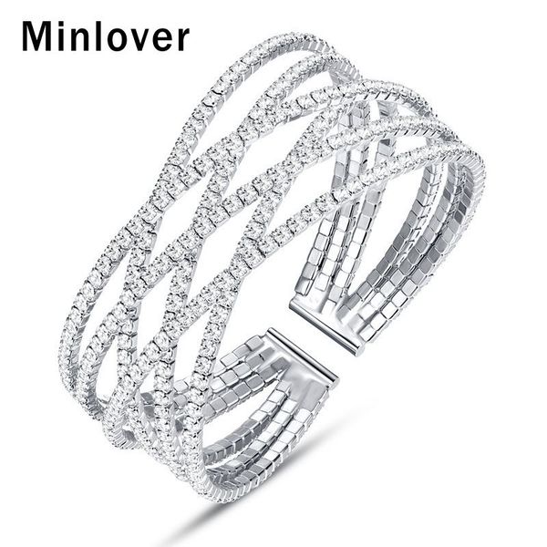

minlover crystal multi row bracelets for women multilayer bride bangles wedding jewelry accessories new msl366, Black