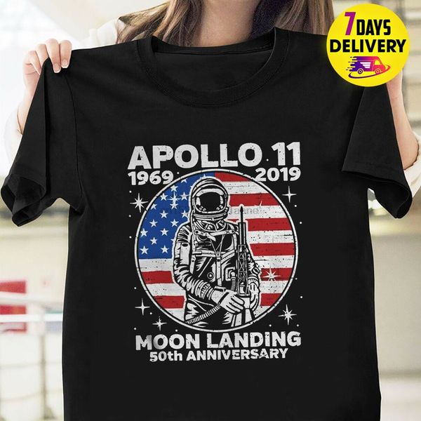 

2019 прохладный apollo 11 moon landing 50 лет t shirt black размер s-3xl tee