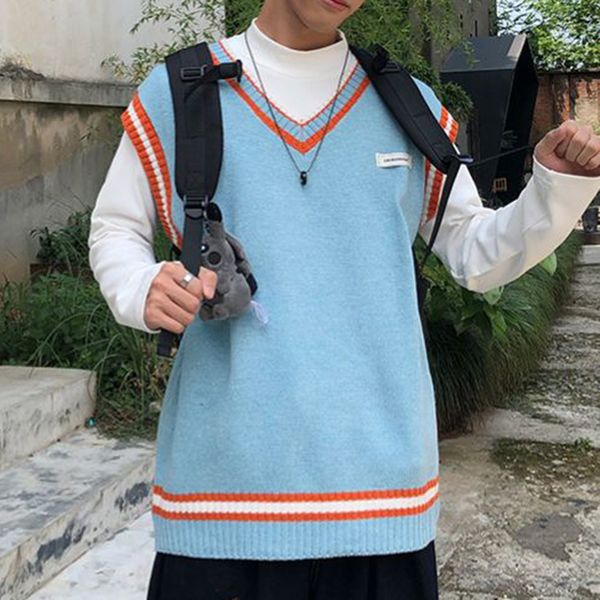 

sweater vest men v-neck shrug patchwork knitted couples ins plus size oversize harajuku vests ins chic korean style clothing, Black;white