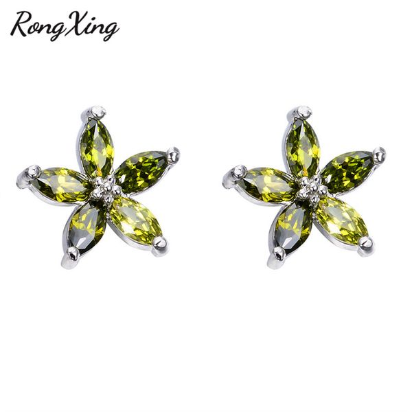 

rongxing silver color olive green star zircon stud earrings for women vintage fashion birthstone earrings ear0057, Golden;silver