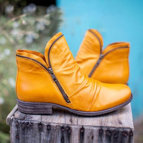 

женщины boots 2020 кожа ботильоны плоские туфли осень зима платформа zipper punk женская обувь botas mujer, Black