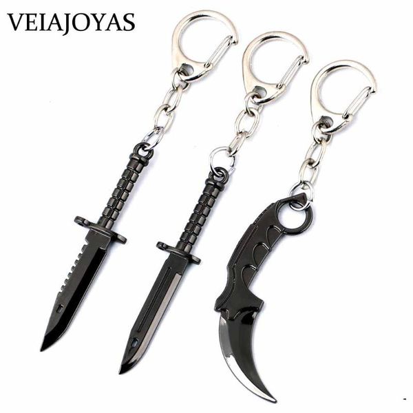 

keychains counter strike csgo keychain karambit m9 dagger claw knife model alloy keyring 6.5cm chaveiro car pendant charm jewelry, Silver