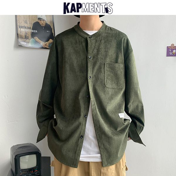 

kapments oversized men solid corduroy shirt long sleeve 2020 mens pocket streetwear shirts male korean fashions black shirt 5xl, White;black