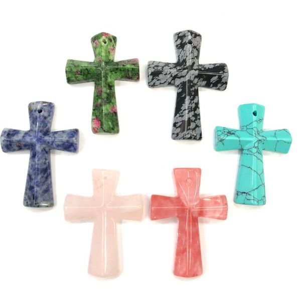 

cross-shaped snowflow stones pendant aura healing semi-precious stone amulet diy jewelry personality gift size 33x45mm, Bronze;silver