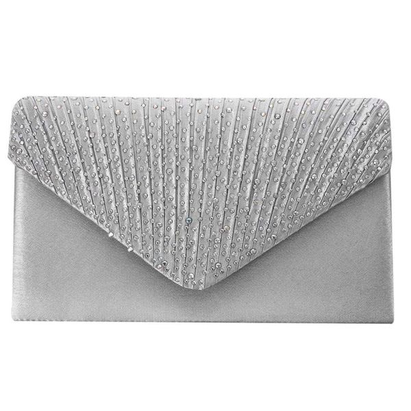 

womens silk face diamond clutches shoulder bag evening bridal prom satchel chain handbag(silver