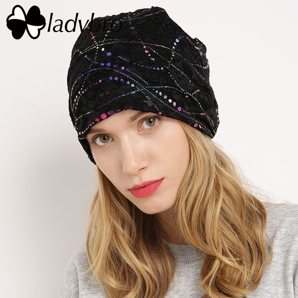 

ladybro brand autumn skullies beanie hat women hat cap famale lace butterfly female ladies cotton casual floral bonnet femme, Blue;gray