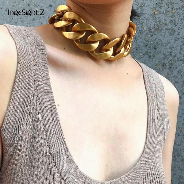 

chokers ingesight.z men punk hip hop miami curb cuban thick choker necklace women vintage chunky heavy clavicle collar jewelry, Golden;silver
