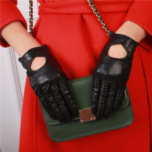 

five fingers gloves genuine sheepskin leather fashion summer women touch screen female breathable driving mittens nm1813, Blue;gray