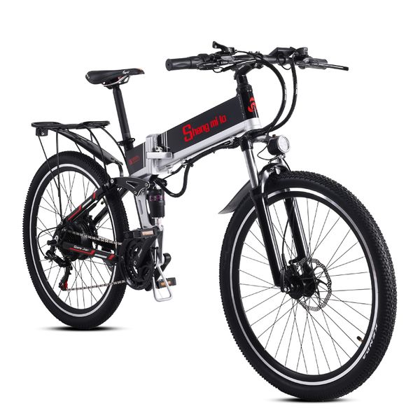 

official product shengmilo m80 26 inch electric bicycle folding mountain bike 48v lithium battery bicycle power bicycle spoke wheel, Silver;blue