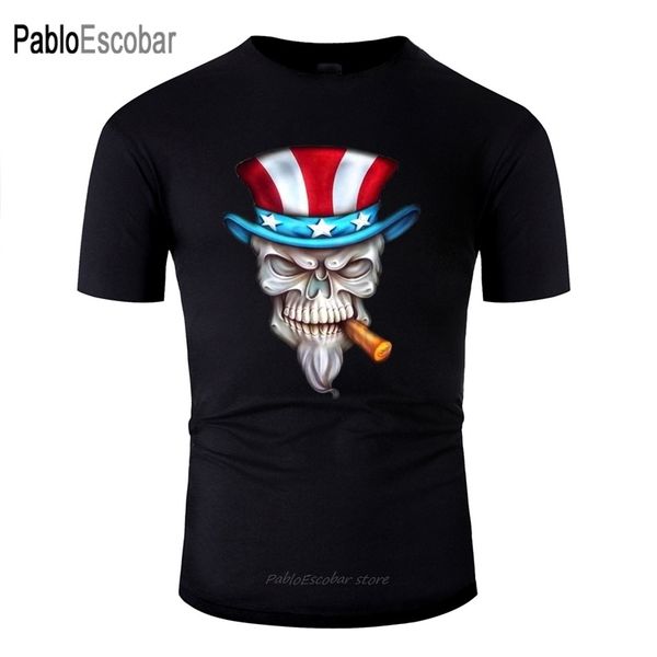 

пользовательский comic uncle sam skull mens t-shirt crew neck tee shirt для мужчин одежды большого размера 3xl 4xl 5xl tee top