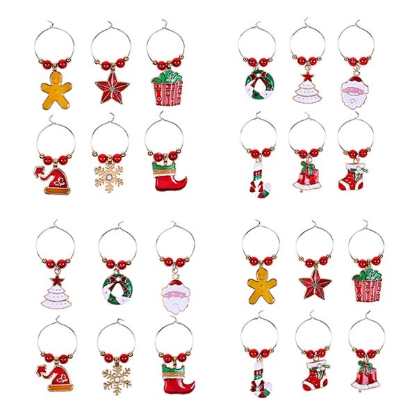 

1set christmas wine glass decoration charms party new year cup ring table decorations xmas pendants metal ring decor