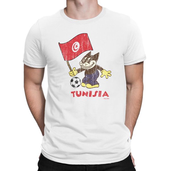 

2019 summer men's t shirt summer short sleeve cotton tunisia comic footballer cat flag t-shirt retro sporters cool tee