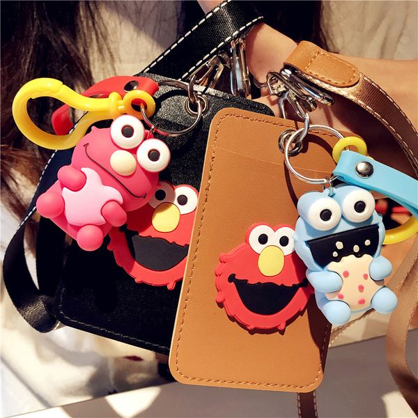 

fashion jewelry key chain cute cartoon frog duck doll key chains student id card holder bus pass bank card set pu ring, Silver