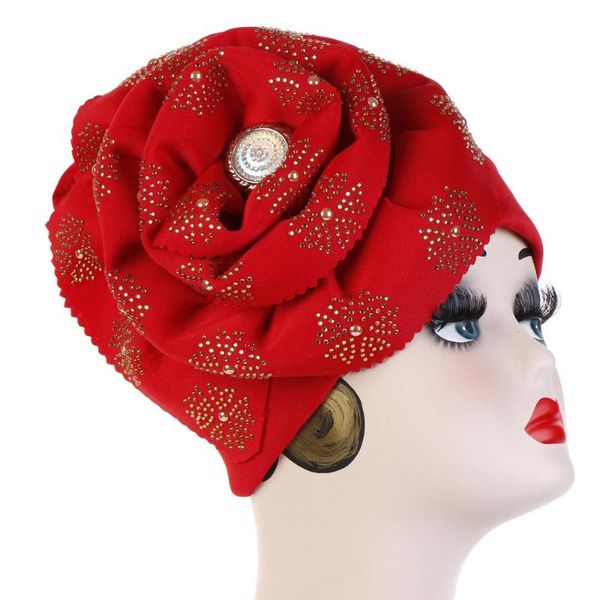 

горячие drill блеск 3d flower крышка головки space cotton solid head wrap дамы тюрбан hat волос bonnet с аксессуар tb-122e, Blue;gray
