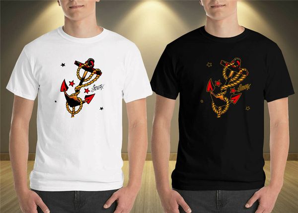 

sailor jerry татуировка якорь logo black white t-shirt s-2xl смешной tee shirt