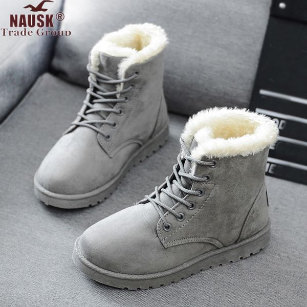 

snow boots 2020 new mid-calf boots ladies cotton winter women warm fur women shoes winter women's lace up, Black