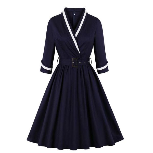 

casual dresses woman 3/4 quarter sleeves wrap surplice v neck autumn winter dress navy sailor halloween office lady work vintage, Black;gray