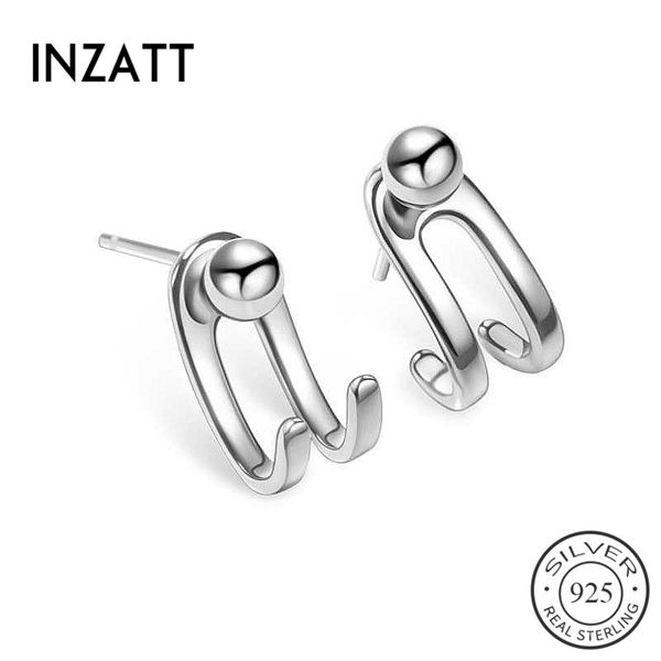 

inzareal 925 sterling silver geometry bead stud earrings for fashion woman cute fine jewelry minimalist accessories gift, Golden;silver