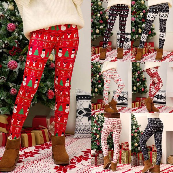

женщины рождественские штаны снежинка deer печати поножи дамы высокой талией stretch колготки плюс размер карандаш брюки женские рождественс, Black