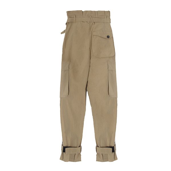 

casual loose women cargo pant high waist with sashes pleated full length drawstring trousers female fashion clothes, Black;white