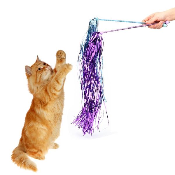 

niceyard cute funny colorful plastic rod wand cats interactive stick with shining tassel cat teaser wand cat toys pet supplies