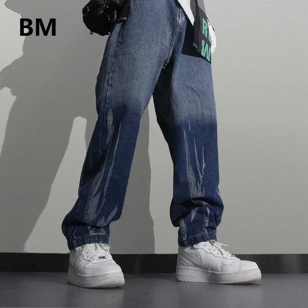 

2020 hip hop fashion straight leg jeans kpop clothes streetwear harajuku denim pants men clothing korean style cargo pants, Blue