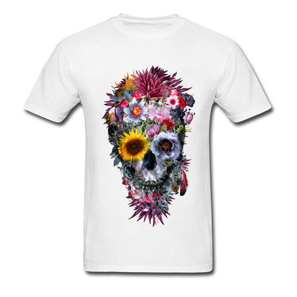 

цветок розы череп печать повседневный t shirt диа-де-мертвых чистый хлопок мужчины футболки весна черепа нормальный заказ tshirt одежда