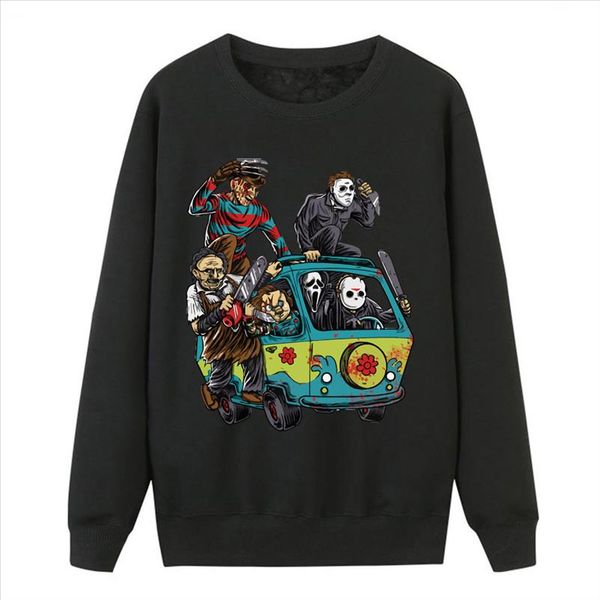 

jason clown saw halloween sweatshirts sell new horror movie cartoon hoodies sweatshirts 2020 loose casual pullover for women, Black