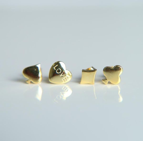 

playing cards pattern stud earring new fashion party gift 925 sterling silver charms hearts spades plum poker earring jewelry, Golden;silver