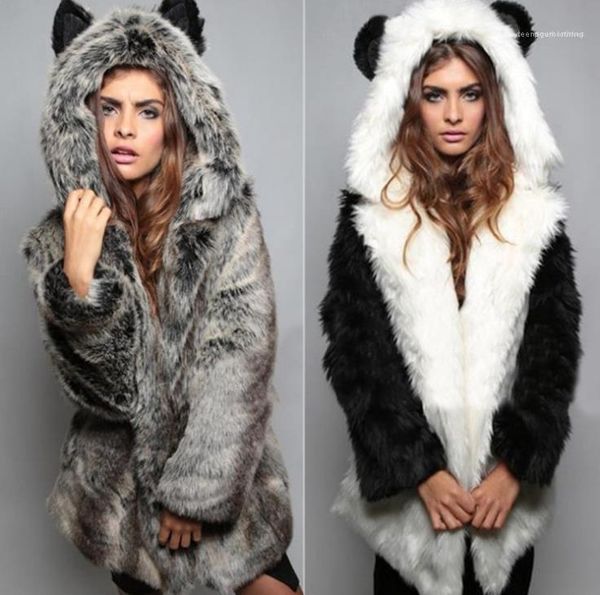 

одежда плюс размер женщин дизайнерские пальто способа зимы сыпучие искусственного меха лиса с капюшоном пальто женщин конструктора, Black