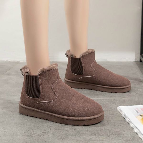 

leather waterproof fur winter boots warm wool women boots classic snow women shoes lady ankle shoes, Black